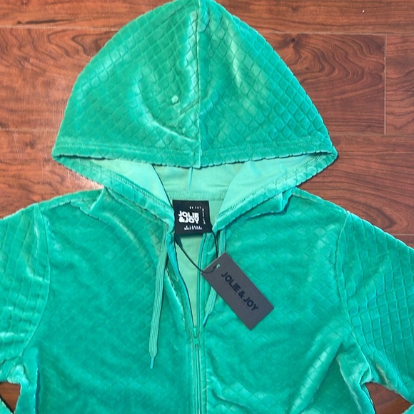 NWT Jolie & Joy Green Velour Embossed Full Zip Up Hoodie Sweater Jacket - Picture 4 of 10